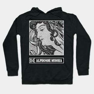 Alphonse Mucha BW Vintage Retro Hoodie